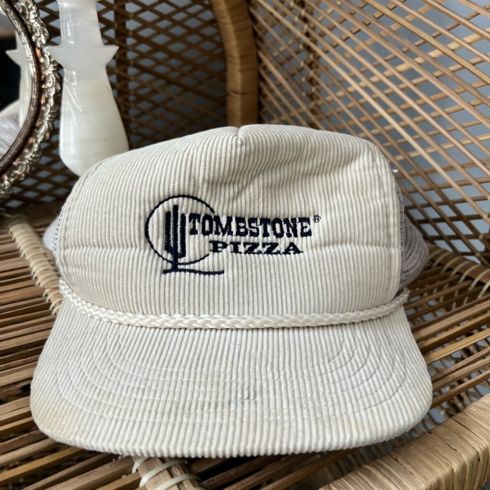 Vintage Tombstone Pizza Corduroy Snapback Trucker Hat - Picture 2 of 9